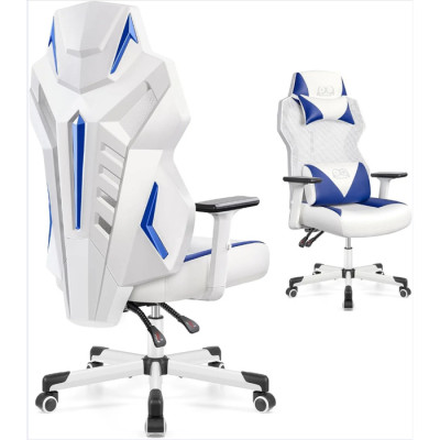 OneGame Video Gaming Chair Racing Style Swivel Chair- white & blue